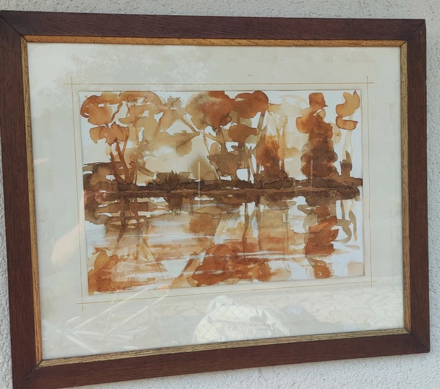 Aquarelle Originale Encadrée - Blanchland - Scène De Village Par Ken Armstrong 1993