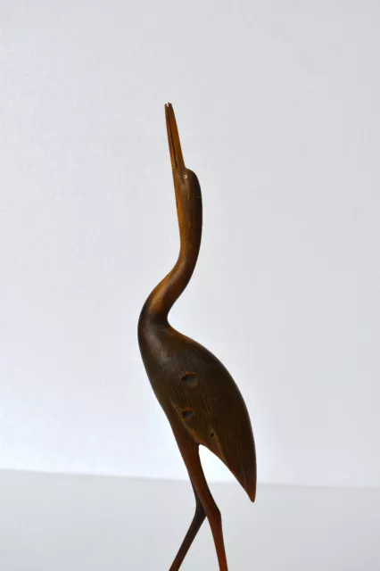 Vintage Teak Stork Horn Carved Crane Heron Egret Bird Decorative Collectibles 3