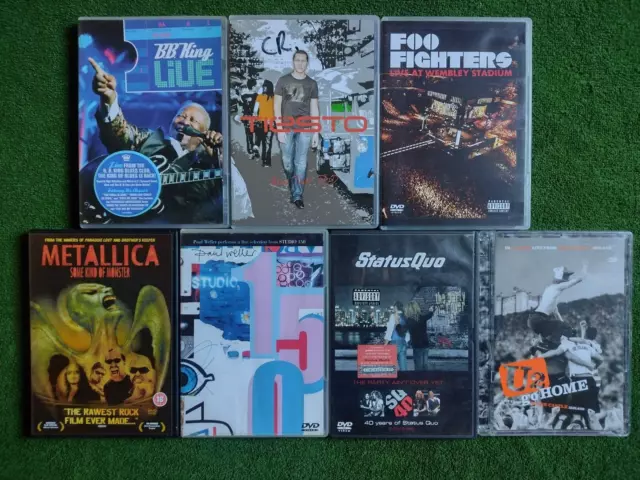 7 x Music / Rock DVDs - Foo Fighters; Metallica; Status Quo; Paul Weller; U2....