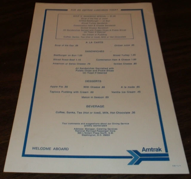 Amtrak Dining Car Undated Breakfast Menu Cm-L1