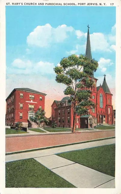 c1920s St Marys Church and Parochial School  Port Jervis NY P493