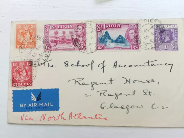 ST. LUCIA: George V 1d Violet Postal Stationery With KGVI Two Shilling & Others