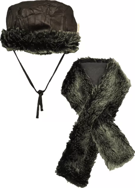 BERLINGOT Baby Girl 2pc brown & grey  faux fur & leather scarf & hat set 6-12m