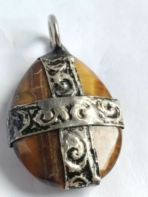 Ancient Near Eastern Silver Color Amulet Pendant With Rare Stone Amazing Artifac