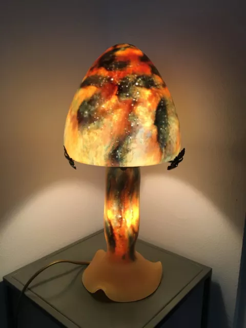 Elégante Lampe Champignon  pâte de verre à décor Marmoréen polychrome Tip MULLER