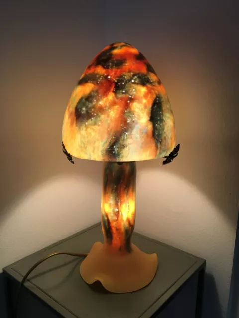 Tip MULLER Elégante Lampe Champignon  pâte de verre  décor Marmoréen polychrome