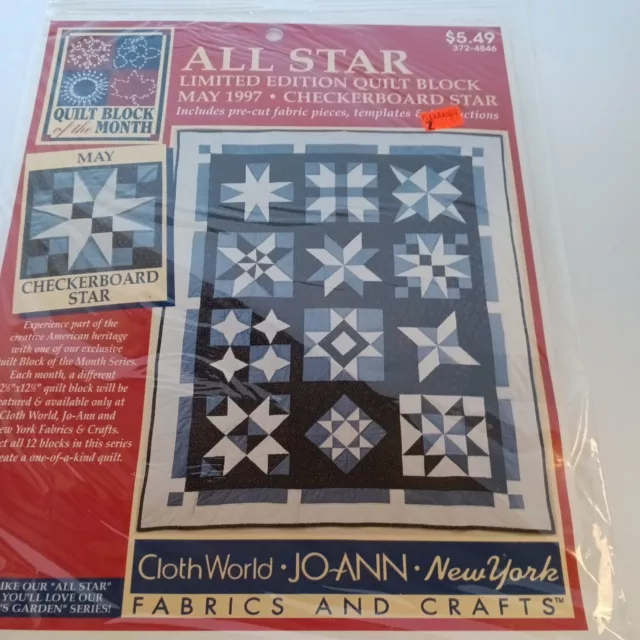 Kit de bloques de edredón All Star edición limitada mayo 1997 tablero de ajedrez estrella NUEVO