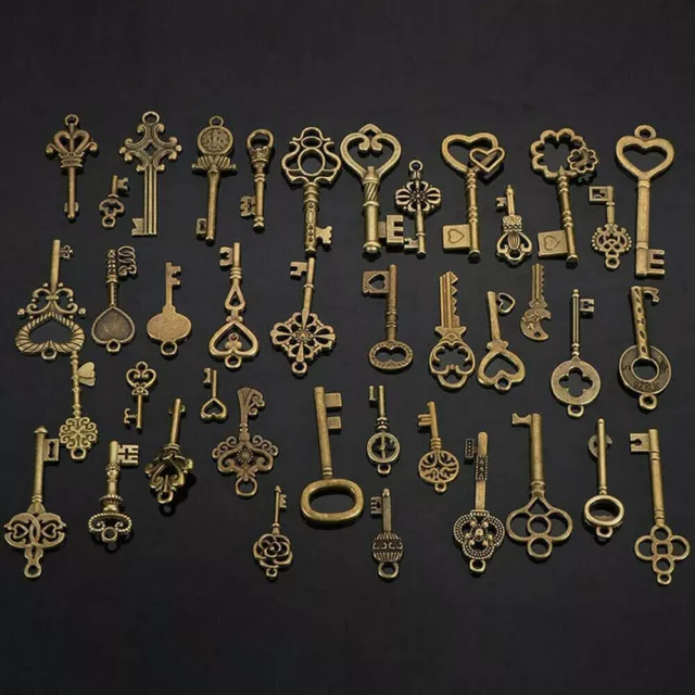 40Pc DIY Old Look Vintage Antique Royal Skeleton Pendant Keys Jewelry Craft Home