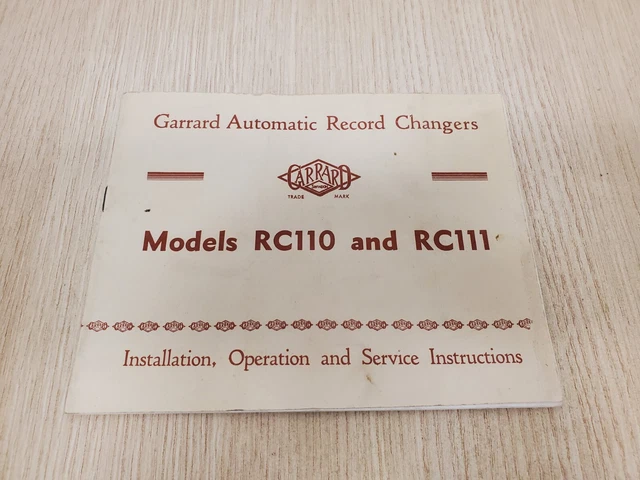 Rc111 GARRARD MODELS RC110 and RC111 Installation Operation and Service ...