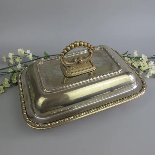 Silver plated lidded rectangular Tureen: Food Entree Serving Platter / Dish.
