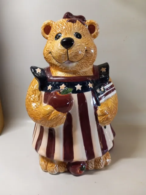 Teddy Bear Americana Coin Bank 7.5” Tall Piggy Bank Girl