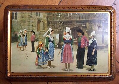 Scène bretonne Breton Boîte ancienne en tôle lithographiée Années 40-60 