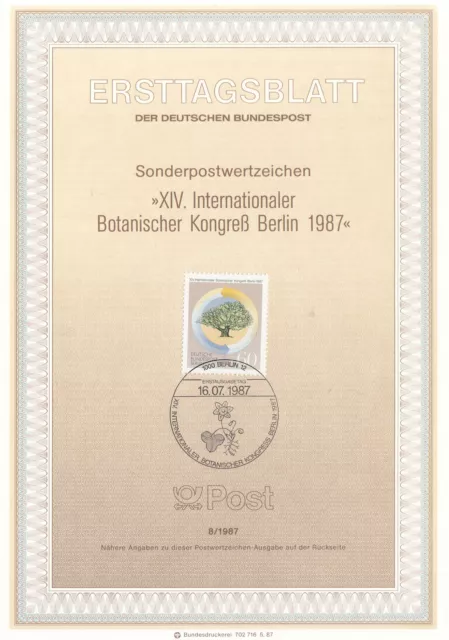 Ersttagsblatt   B  1987/08   "Xiv. Internationaler Botanischer Kongress"  Berlin