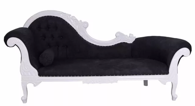 Sofa Velvet Chaise Longue Couch Black Upholstered Lounger Bench Mahogany 211cm