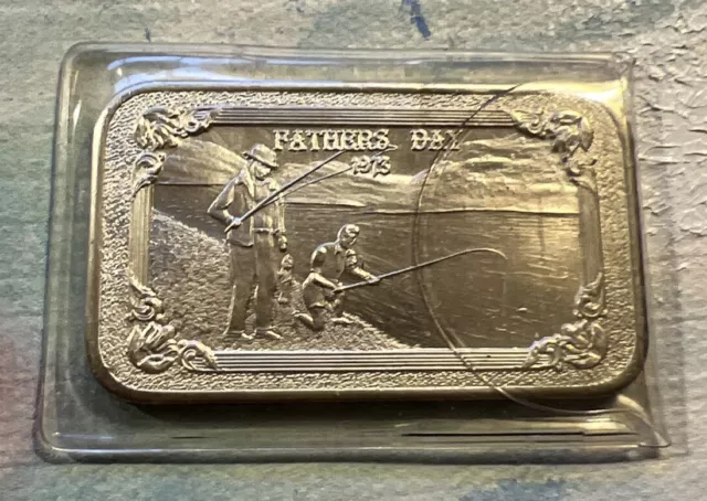 1973 FATHERS DAY Art Bar Fishing 1 oz .999 Fine Silver Mother Lode Mint w/sleeve