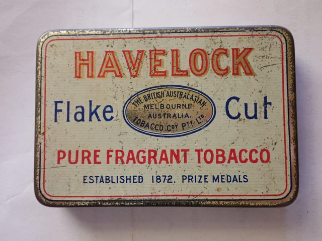 HAVELOCK FLAKE CUT 2 Oz TOBACCO TIN BRITISH AUSTRALASIAN TOBACCO MELB c1920  $95.00