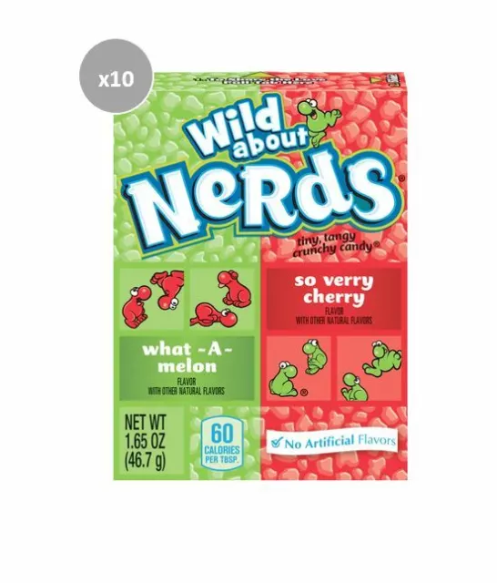 903258 10 x 46.7g BOX WILD ABOUT NERDS WATERMELON CHERRY TINY TANGY CANDY