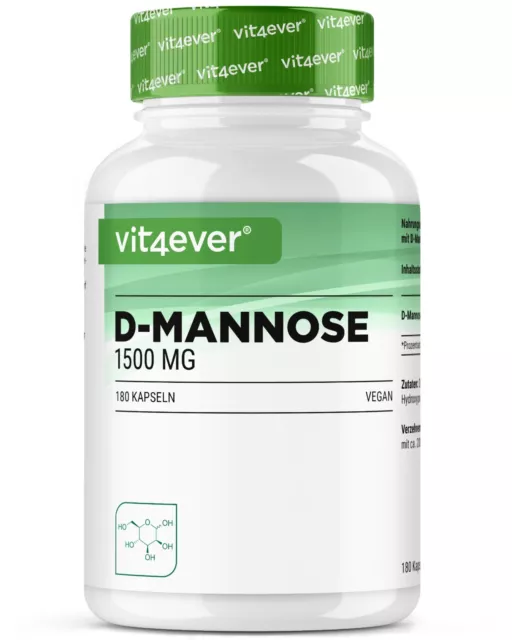 D-Mannose 180 Kapseln (vegan) á 750 mg - Hochdosiert, Natürlich+Rein + Analyse