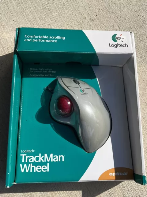 Logitech TrackMan Wheel Optical Wired Mouse TrackBall Track Man Ergonomic Design