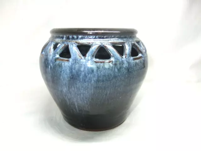 Elisabeth Andrea Bailey Vase Pierced Rim  British Studio Pottery Blue