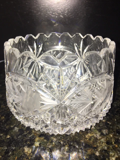 Vintage Cut Crystal Bowl Vase Elegant Unusual Shape Round Heavy Thick Deep Cuts