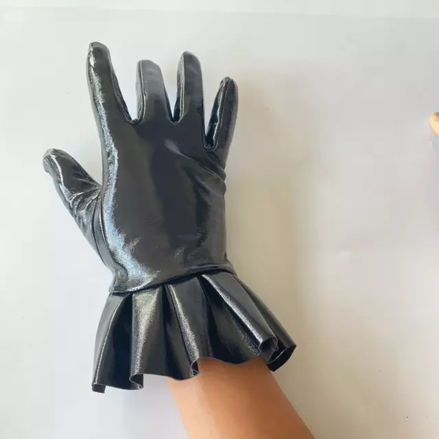 Mujeres Guantes de Cuero Sintético con Volantes Muñeca Plisada Retro Fiesta Punk Gótico Noche