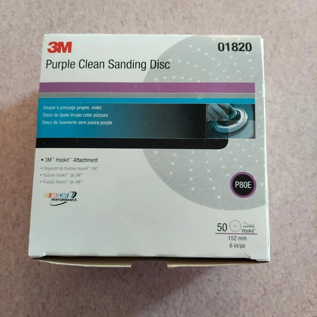 01820 3M Hookit Purple Clean Sanding Disc 80 Grit Box of 50