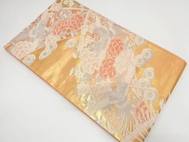 5135069: Japanese Kimono / Vintage Unused Fukuro Obi / Woven Seigaiha & Flower W