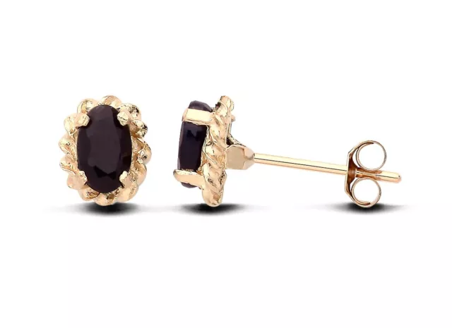 9ct Yellow Gold Sapphire Oval Stud Earrings - Natural Stones - UK Made