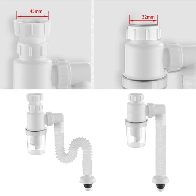 Kit De Vidange Pour évier De Cuisine Et Salle De Bain - Tuyau Flexible Avec Siphon Et Crépine - Gris - Adaptable