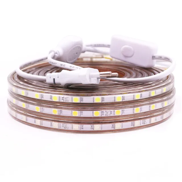 LED Tira de Luces 220V 230V 5050 Luz Cinta Impermeable Cuerda+Encendido/Apagado 3