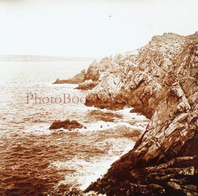 FRANCE Bretagne Pointe du Raz c1910 Photo Plaque verre Stereo Vintage V28L30n2