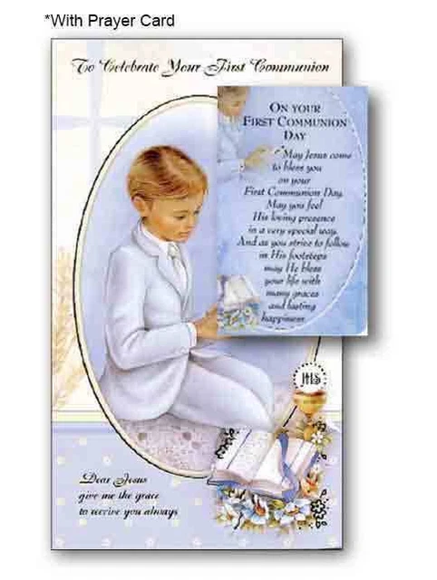 FIRST COMMUNION GREETING Card & Laminated Prayer Card, BOY, 115 x 190mm ...