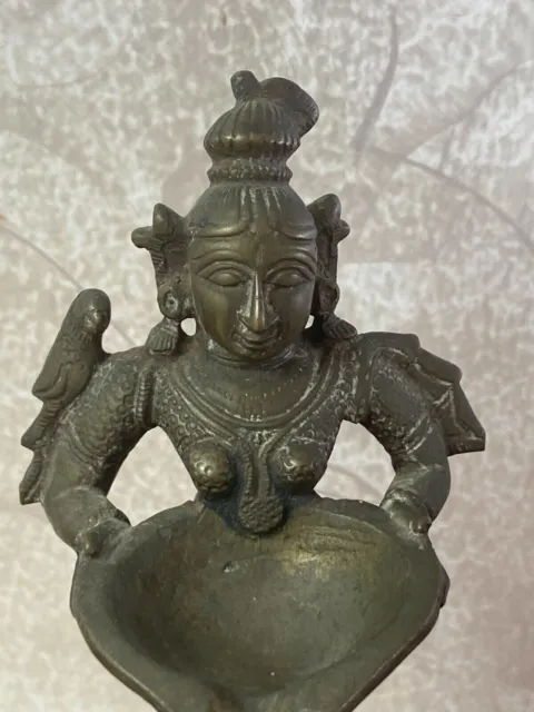 Antique Oil Lamp On Mount Hindu Goddess Saraswati Bronze Statue 17-18 CE India