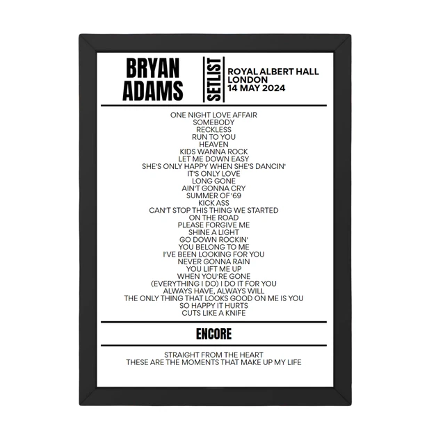 BRYAN ADAMS LONDON May 14 2025 Replica Setlist EUR 15,75 PicClick IT