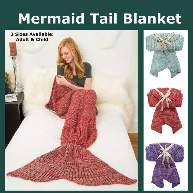 Mermaid Tail Crochet Blanket Colour Mixed Super Soft All Seasons Sleeping Bag