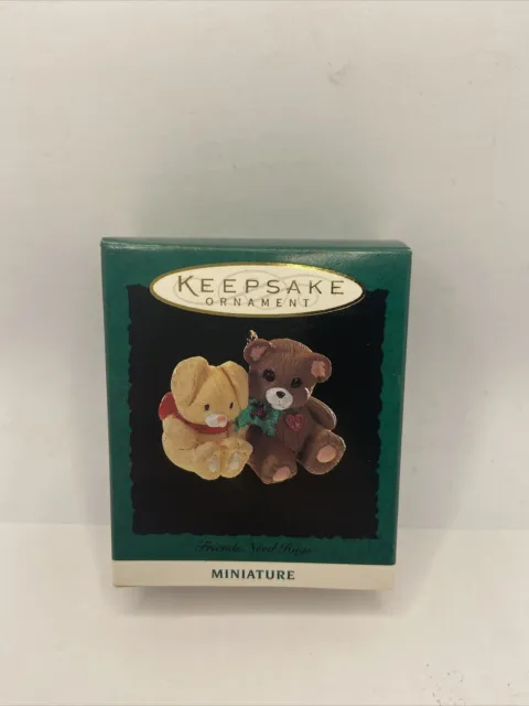 Hallmark Keepsake Miniature Ornament 1994 Friends Need Hugs Bears Red Heart