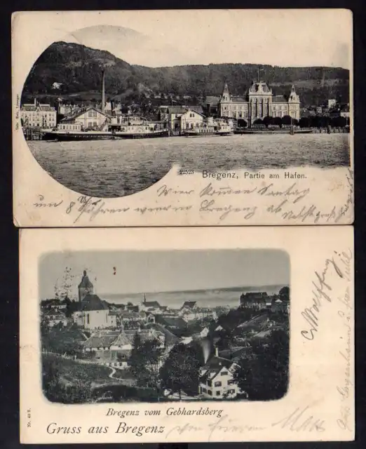 94665 2 AK Bregenz vom Gebhardsberg 1901 Hafen Schiffe 1903