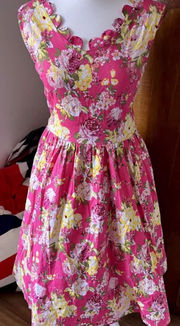 Lindy Bop Daria pink floral print retro style dress | size M / 10