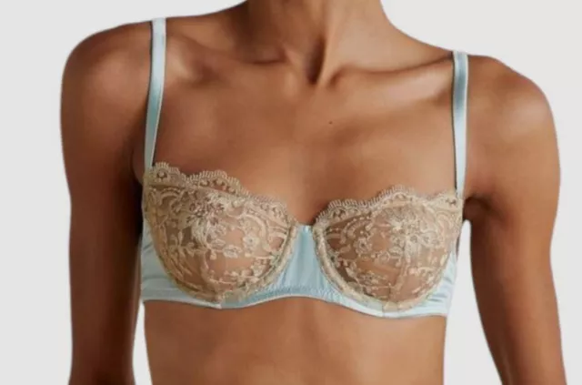 $300 I.D. Sarrieri Women's Blue Lumiere Du Soleil Silk Balconette Bra 34DD