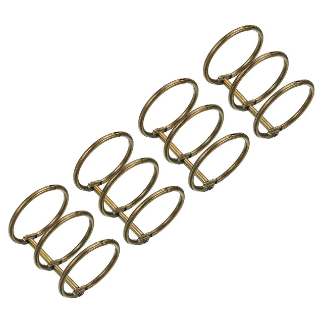 1.18" Diá 3 Anillos de Libro, 4pzs Metal Carpeta Anillos Desmontable , Bronce
