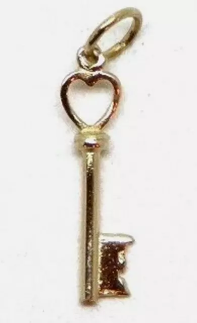 14k Yellow Gold Heart Key Charm Pendant