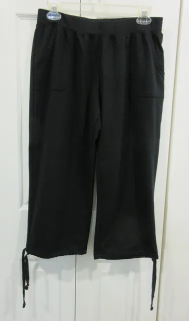 Womens Zena Sport Capri Black Leggings Pants Drawstring Leg Pockets Size L