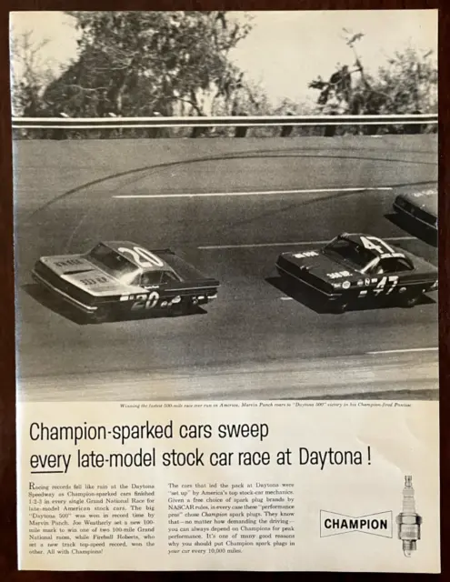 1961 CHAMPION SPARK PLUGS Vintage Print Ad Car Race Daytona