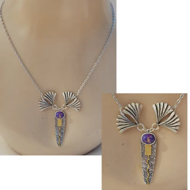 Art Nouveau Inspired Necklace Silver Purple Pendant Handmade Jewelry Vintage