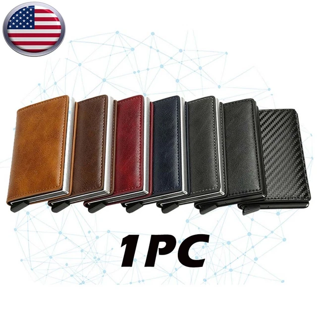 Mens Real Leather Wallet Carbon Fiber Slim ID Credit Card RFID Blocking Purse US