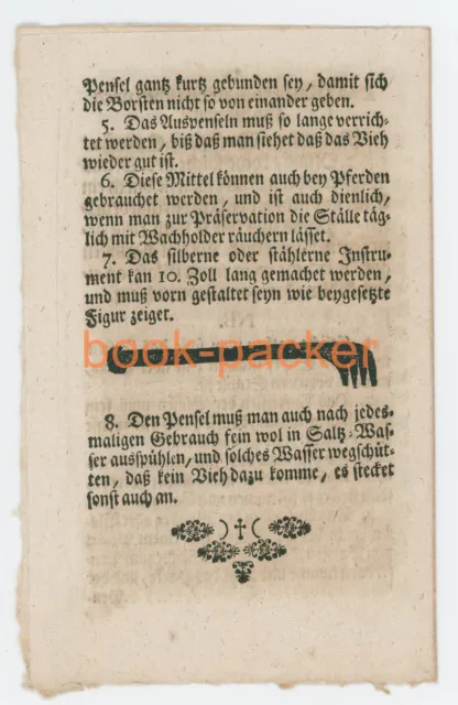 Altes Flugblatt: "Bewährte Mittel vor die einschleichende Viehe=Seuche" ~1780 2