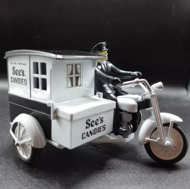 See's Candies Candy Motorcycle Delivery Truck Figurine Driver Diecast Metal Toy