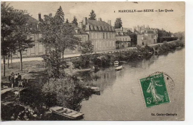 MARCILLY SUR SEINE - Marne - CPA 51 - bords de Seine - Quai - Pont - Riviere 1