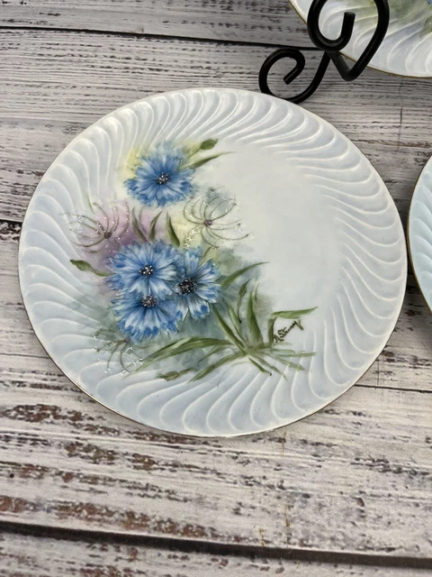 3 Bareuther WALDSASSEN Floral Salad Plates Bavaria Germany hand painted vintage 2